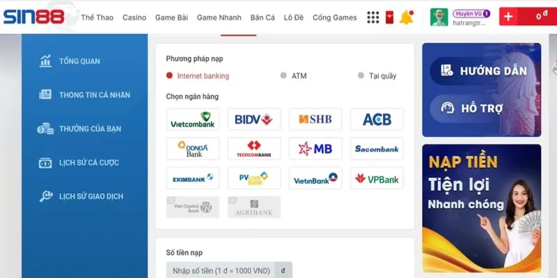 Hướng Dẫn Chi Tiết Cách Nạp Tiền Sin88 Nhanh Nhất 2024 1 Sin88 hỗ trợ nhiều phương thức nạp tiền